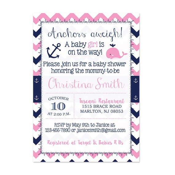 Nautical Baby Girl Shower Invitations
