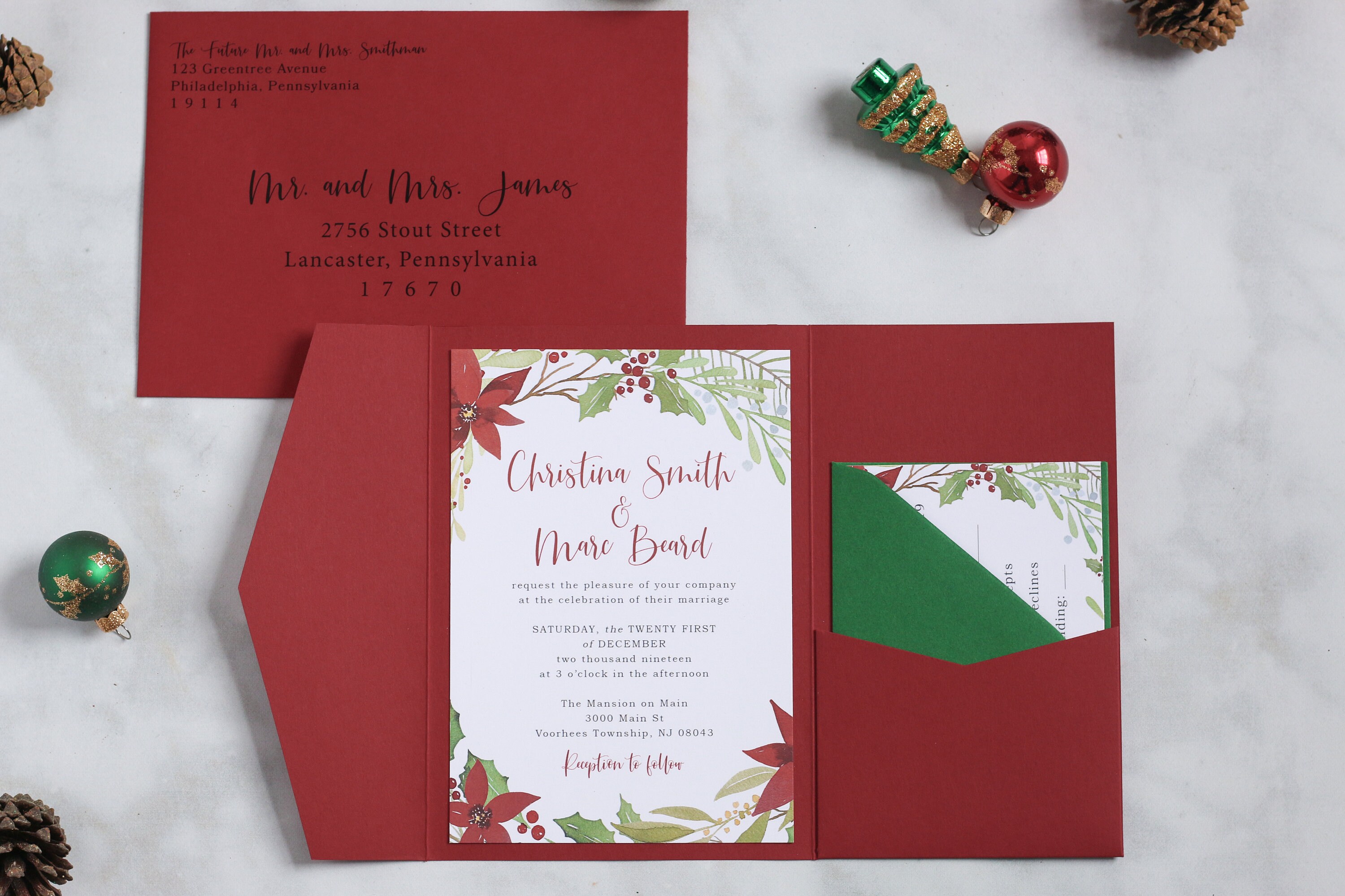 Christmas Wedding Invitations Includes Invitation RSVP | Etsy
