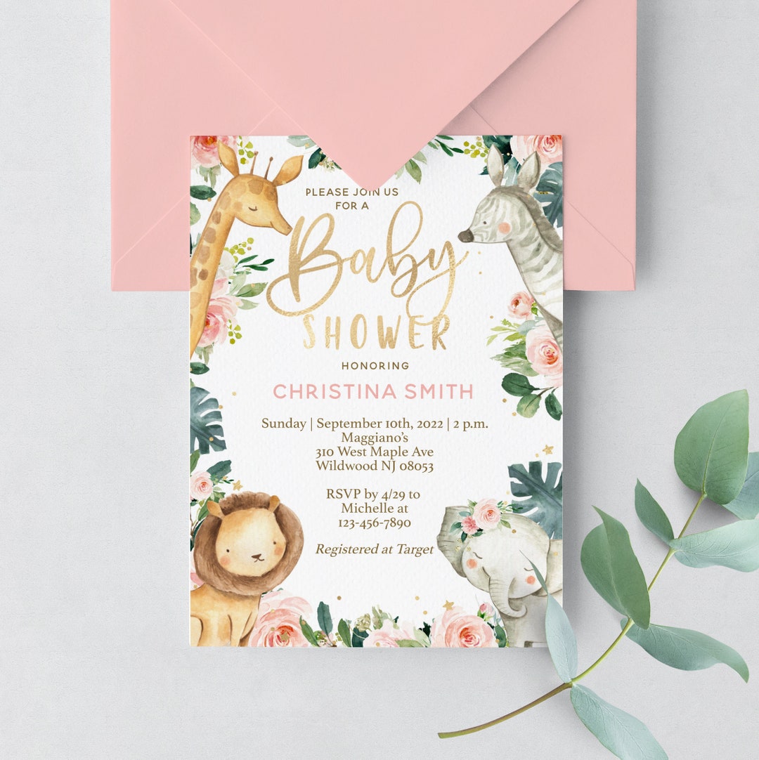 Safari Baby Shower Invitation Girl Baby Shower Invitation Etsy