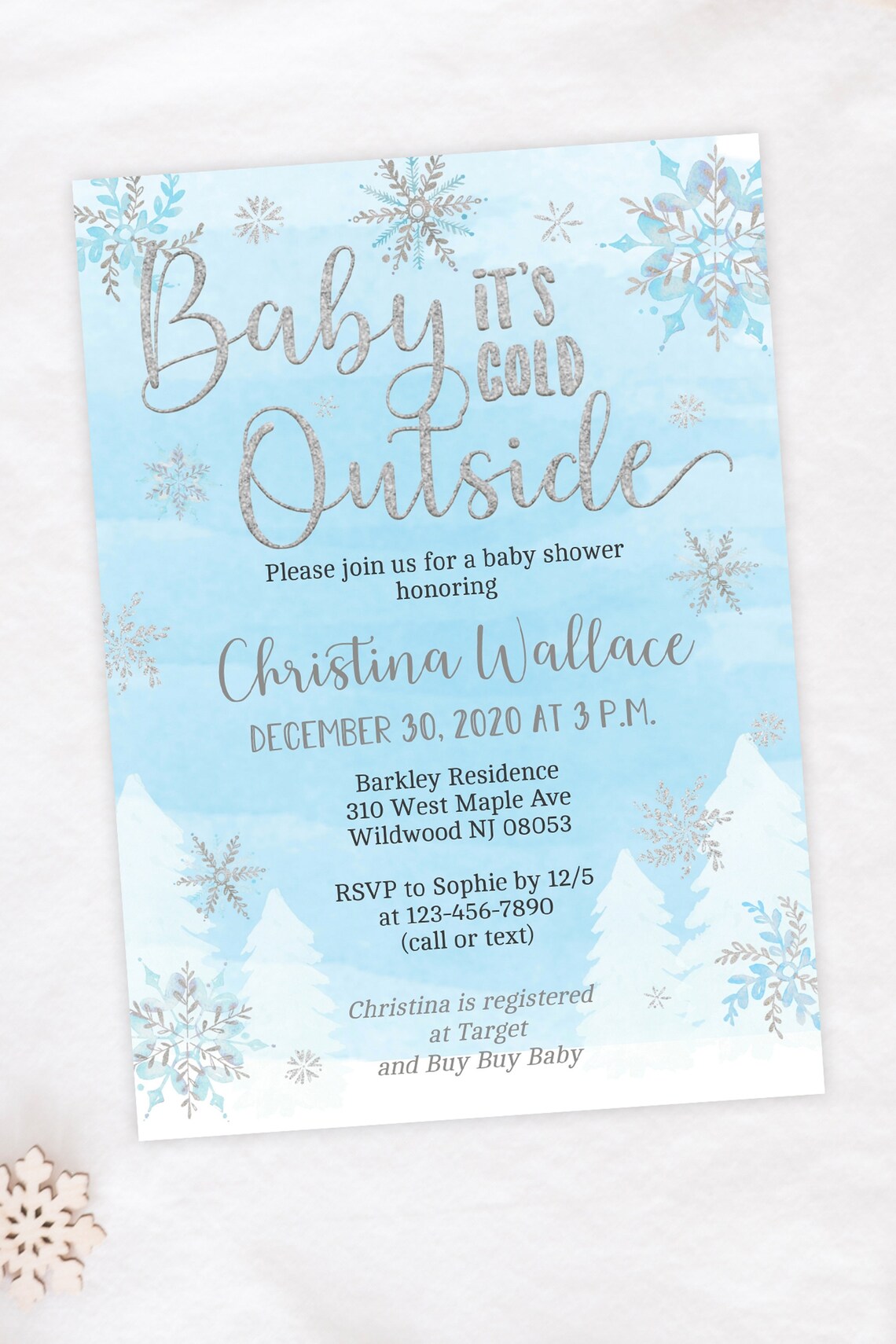Snowflake Baby Shower Invitations for a Boy Blue and Silver | Etsy
