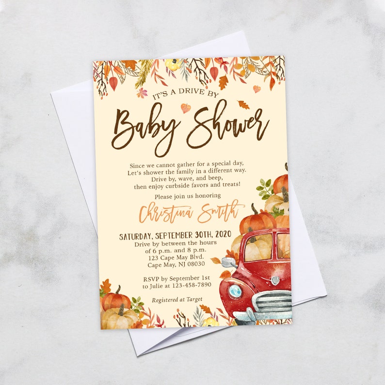 Fall Pumpkin Drive by Baby Shower Invitations Etsy