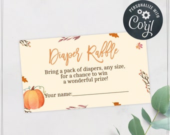 Fall Baby Shower Diaper Raffle Card - 3.5x2 Card - Edit Yourself & Instant Download! - Baby-184