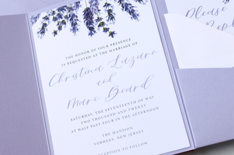 Lavender Wedding Invitations With Pocket Envelopes Includes Etsy