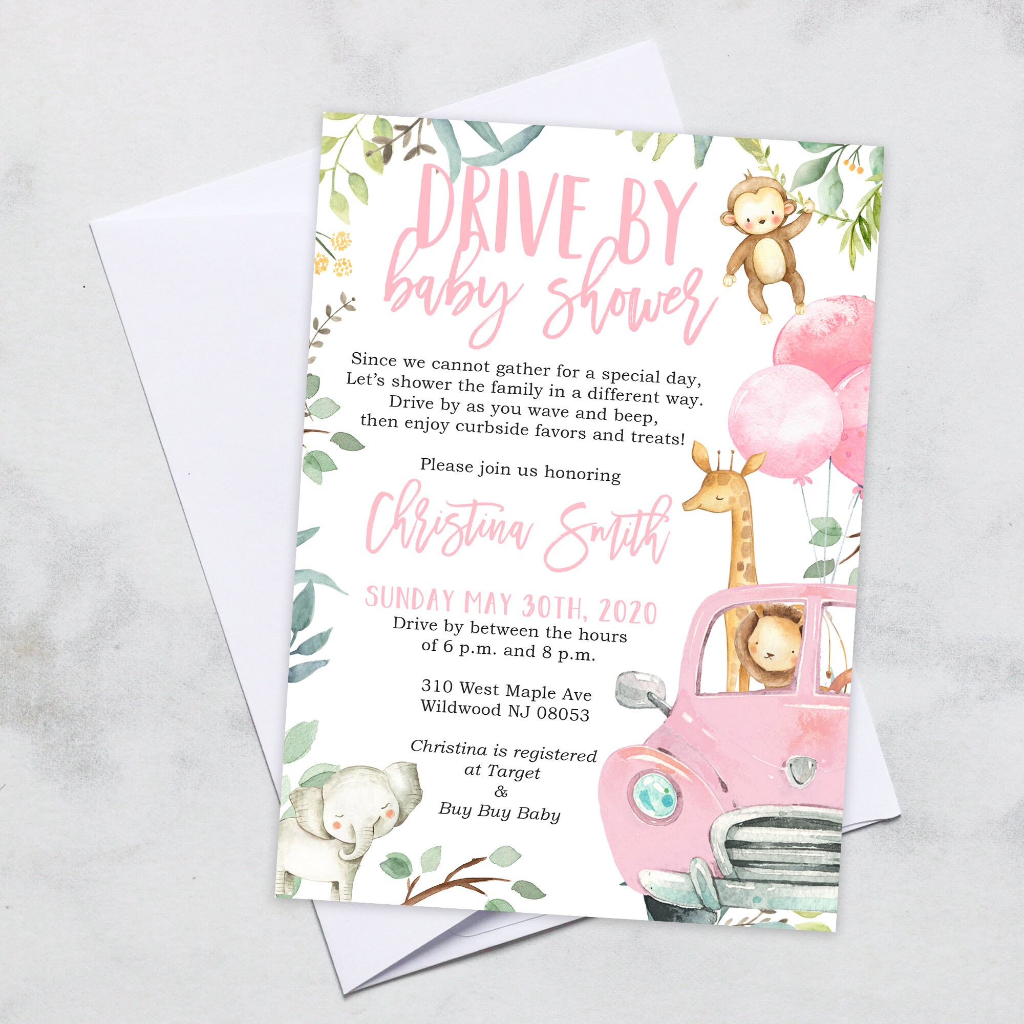 Safari Drive by Baby Shower Invitations for a Girl Instant Etsy