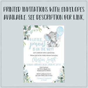 Elephant Baby Shower Invitation Template for a Boy Little Peanut Blue Edit Yourself & Instant Download with Corjl Baby-210 image 6