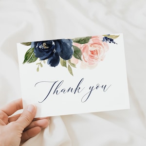 Navy und Blush Floral Gefaltet Dankeschön Kartenvorlage - Instant Download - 3.5x5 - Hochzeit-158