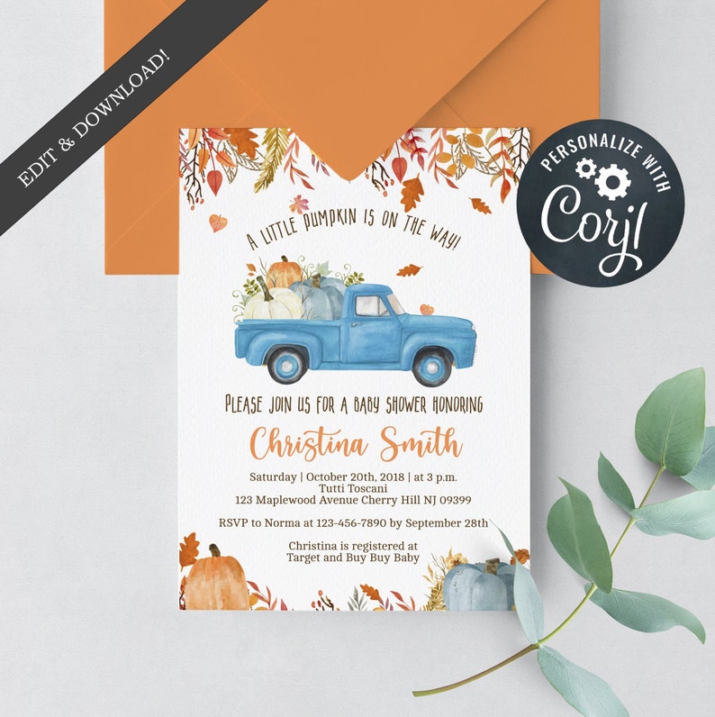 Fall Baby Shower Invitations for a Boy Blue Truck Little Etsy