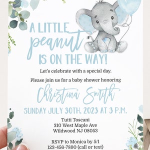 Elephant Baby Shower Invitation Template for a Boy Little Peanut Blue Edit Yourself & Instant Download with Corjl Baby-210 image 10