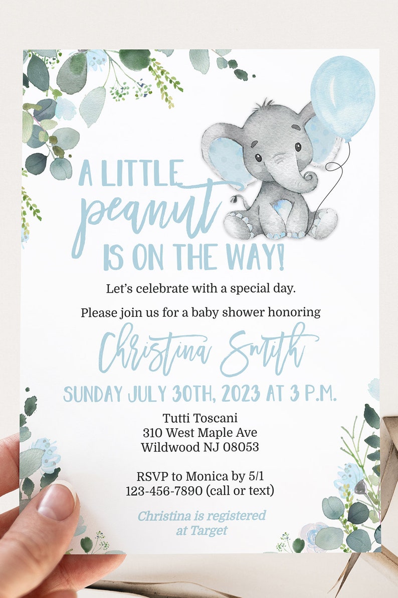 Elephant Baby Shower Invitation Template for a Boy Little Peanut Blue Edit Yourself & Instant Download with Corjl Baby-210 image 10