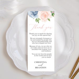 Modelo de cartão de agradecimento Dusty Blue e Blush Wedding 4x9 - Baixe e edite instantaneamente hoje mesmo! PP162
