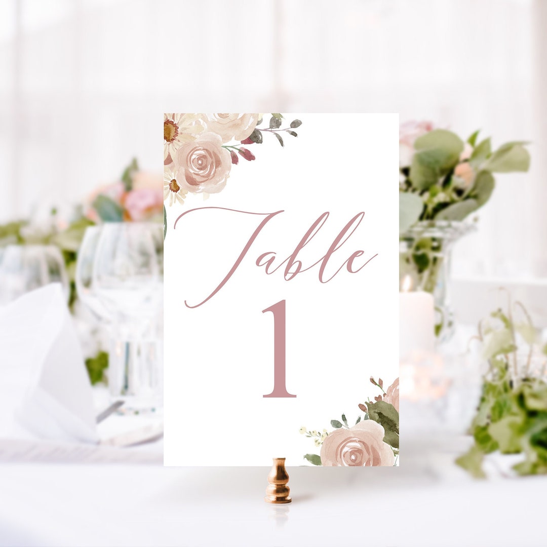 Vip Wedding Table Card Dusty Pink Wedding Table Number Cards Template - Rose Floral Wedding ...