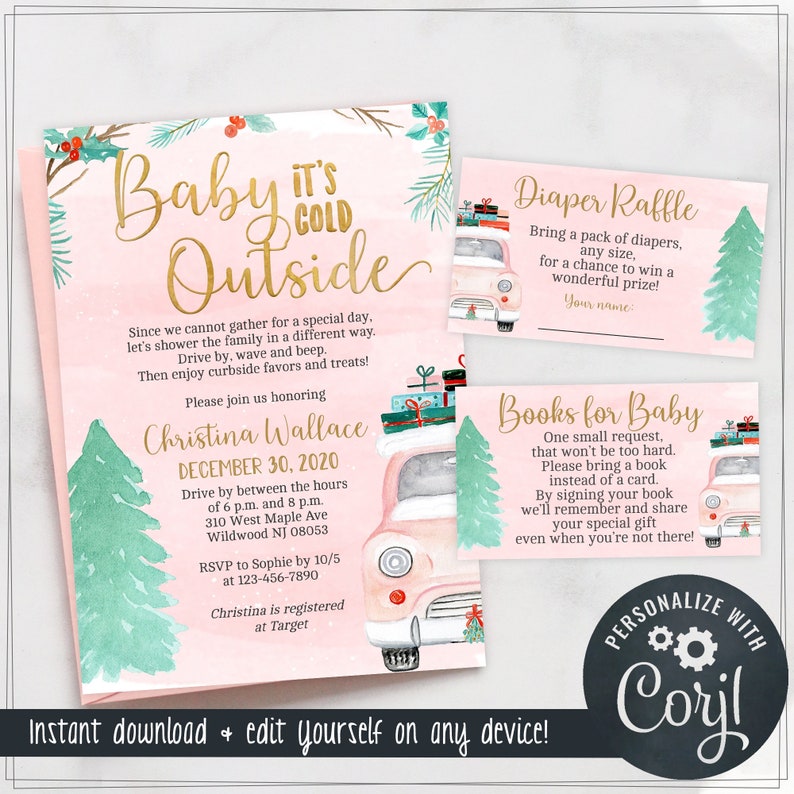 Winter Drive by Baby Shower Invitations for Girls Baby Its Etsy