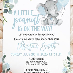 Elephant Baby Shower Invitation Template for a Boy Little Peanut Blue Edit Yourself & Instant Download with Corjl Baby-210 image 8