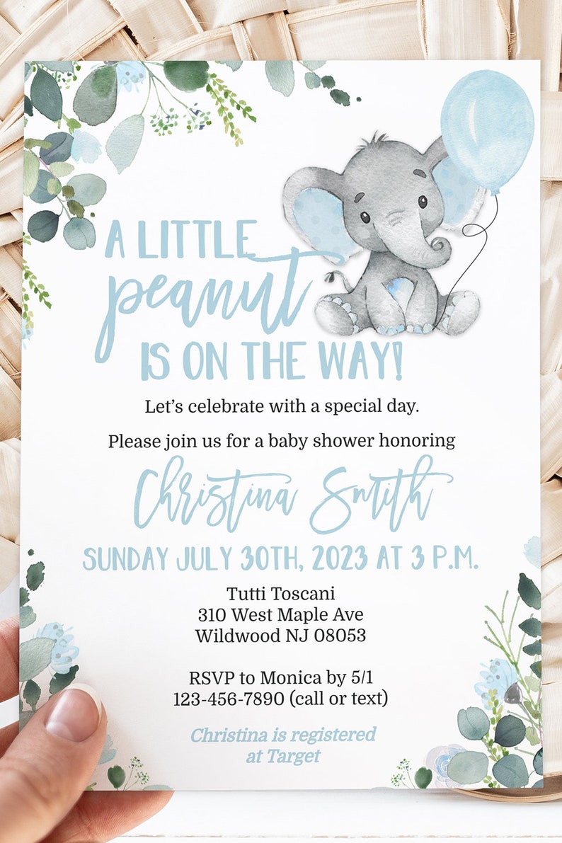 Elephant Baby Shower Invitation Template for a Boy Little Peanut Blue Edit Yourself & Instant Download with Corjl Baby-210 image 8