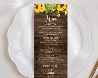 Rustic Sunflower Wedding Menu Template - Country Wedding Menu - Instant Download and Edit Today! PP101