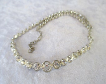 Vintage Monet rhinestone choker necklace, sparkling crystal silver choker, bridal choker, rhodium plated crystal Monet choker