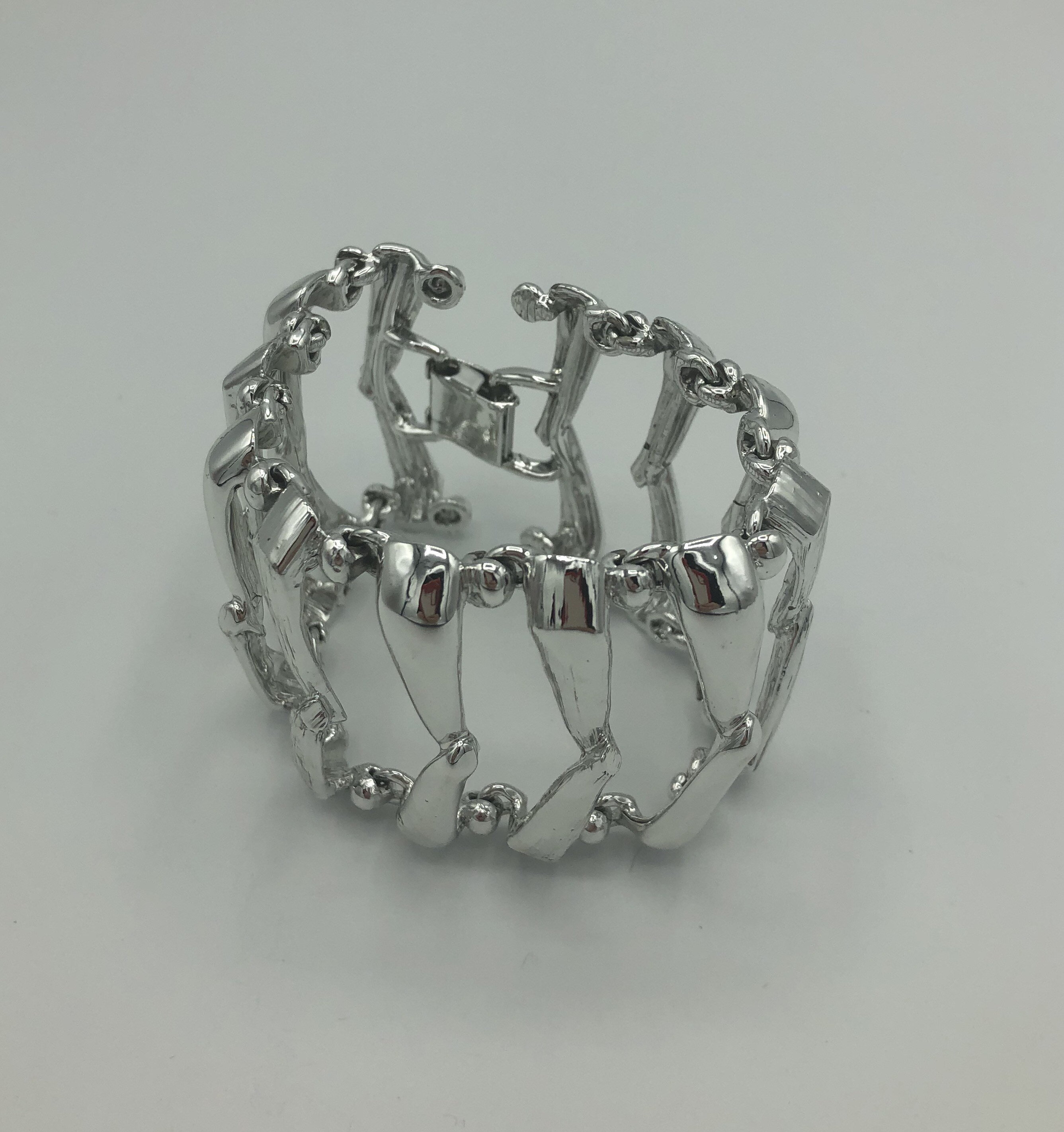 Vintage wide silver cuff bracelet, silver statement bracelet, 1980s wide silver herringbone bracelet