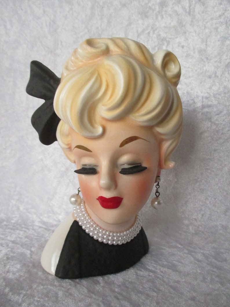Vintage Head Vase Enesco Lady Head Vase Velvet Girl E6056C Etsy