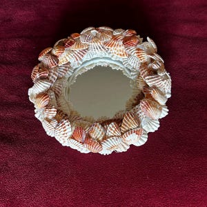 Vintage natural seashell framed mirror, 7” seashell mirror, handmade shell mirror, beach, nautical