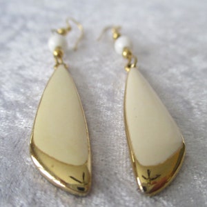 Estate gold enamel dangle earrings, vintage unmarked 3&quot; dangle earrings