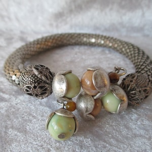 Vintage silver snake bracelet, vintage Liz Claiborne silver snake bracelet with beads, vintage snake bracelet, silver serpent bracelet