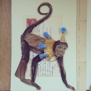 A5 Cartão de felicitações pintado à mão e embelezado macaco-aranha original