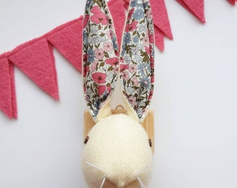 Rabbit wall plaque with liberty print ears