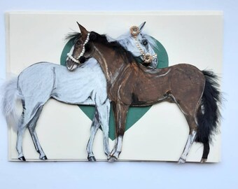 Handmade greetings card two horses