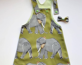 Elephant Cotton Pinafore dress with matching bow