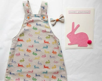Linen Pinafore dress with matching bow