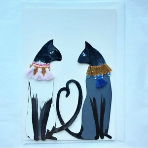 A5 handgeschilderde en verfraaide wenskaart origineel twee katten