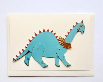 A5 greetings card. Articulated Dinosaur. Handmade.