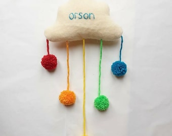 Rainbow cloud with embroidered name. New born gift.