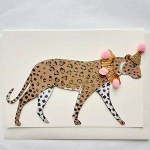 Cartão de felicitações A5 pintado à mão e embelezado original leopardo