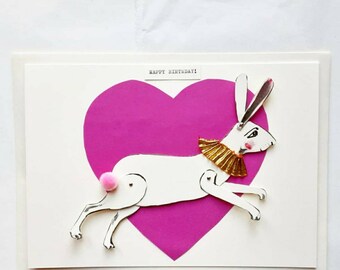 A5 Handmade greetings card leaping rabbit