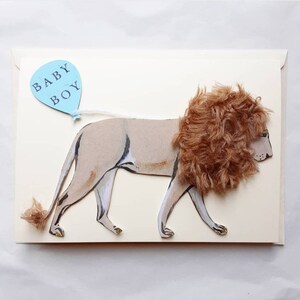 Carte de voeux A5 peinte à la main et embellie d'un lion original