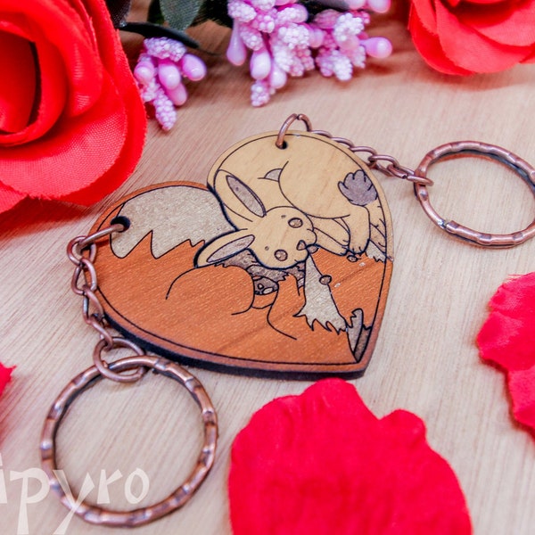 Rabbit Fox couple keychain laser with your name