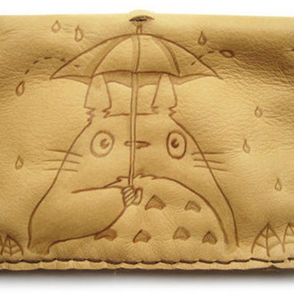 Handmade leather tobacco pouch totoro with umbrella