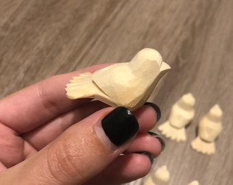 Set Of 30 Small Hand Carved Wooden Birds