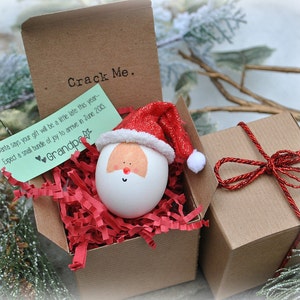 Mensaje en un huevo. Anuncio de embarazo navideño. Huevo para revelar el sexo del bebé. Invitaciones personalizadas