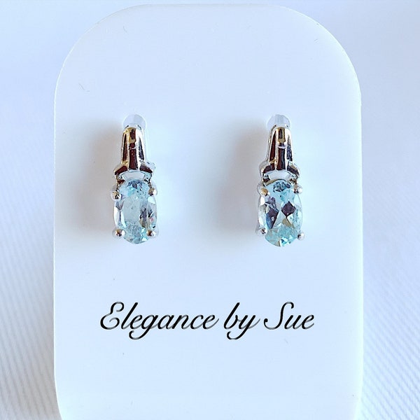 Aquamarine Sterling Silver Stud Earrings/Aquamarine Earrings/Sterling Silver Earrings/Gemstone Earring/