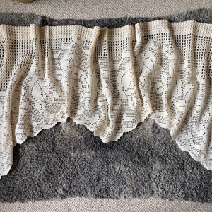 Vintage White Cotton Lace Curtain Handmade Scandinavian Crochet Curtain Panel Crocheted Romantic Farm House Summer House Decor