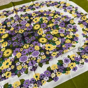 70s Skandinavische Tischdecke Baumwolle Vintage Tischwäsche Grün Floral Tischdecke Schwedisch Retro Wohndeko Großes Tischtuch dänisch