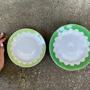 Riga Porcelain Vintage Small Plates Set of 2 Riga Porcelain Factory Green Border Dessert Cake Side Plate Decoration