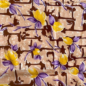 Vintage Cotton Fabric Floral Retro Fabric Vintage Cotton Fabric Floral Yellow Flowers Textile Vintage Sewing Materials Summer Collectible