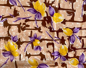 Vintage Cotton Fabric Floral Retro Fabric Vintage Cotton Fabric Floral Yellow Flowers Textile Vintage Sewing Materials Summer Collectible