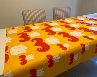 Scandinavian Tablecloth Vintage Cotton Tablecloth, Yellow Colours Swedish Retro Home Decor