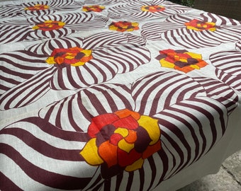 Linen Tablecloth Scandinavian Vintage Big Linen Tablecloth, Big Flowers Pattern Retro Home Decor