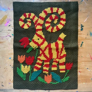 Swedish Vintage Christmas Wall Hanging Embroidered Cross Stitched Hand Made Wall Decor Scandinavian Home Decor