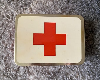Contenitore di latta vintage per uso medico, cassetta di pronto soccorso, scatola della Croce Rossa, regalo per il dottore, contenitore per la cucina, arredamento vintage per la casa.
